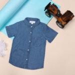 Tencel Boys Denim Embroidered Half Sleeve Shirt Hedgehogkids - Image 2
